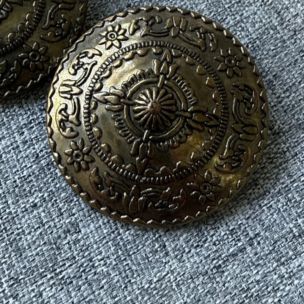 Vintage Earring Medallion Large Gold Tone Bronze Ornate Clip On